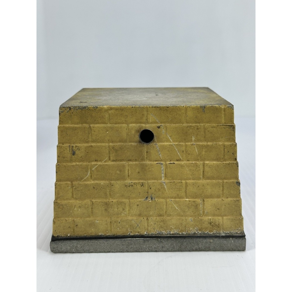 Vintage Yellow Cast Aluminum Stacked Brick Base Toy Railroad Bridge Statue